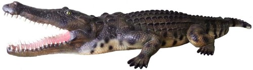 Casa Padrino Deko Skulptur Krokodil Gr�n / Schwarz / Beige 320 cm - Riesige Lebensgro�e Gartenfigur - Gartendeko