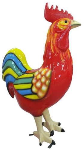 Casa Padrino Gartendekofigur Hahn Rot / Mehrfarbig H. 180 cm - Riesige wetterbest�ndige Deko Skulptur - Garten Deko Skulptur - Deko Tierfigur