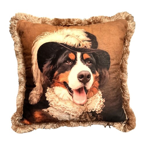 Casa Padrino Dekokissen Berner Sennenhund im Barockkostuem Cognac / Beige - Zierkissen mit Fuellung
