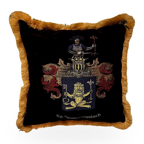 Casa Padrino Dekokissen Wappen Schertel von Burtenbach Schwarz / Gold - Zierkissen mit Fuellung