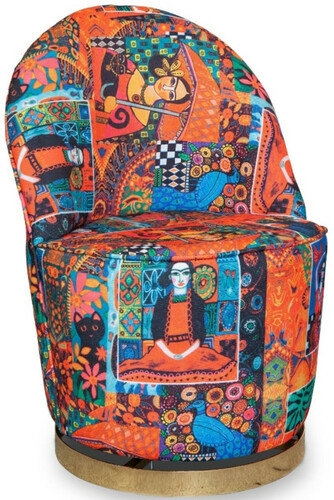 Casa Padrino Designer Art Deco Drehsessel Mehrfarbig / Gold 56 x 52 x H. 80 cm - Wohnzimmer Sessel - Art Deco M�bel