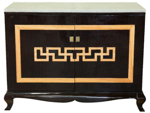 Casa Padrino Luxus Barock Lik�rschrank Schwarz / Naturfarben / Creme 110 x 55 x H. 87 cm - Massivholz Barschrank - Schnapsschrank mit Marmorplatte - Bar M�bel im Barockstil