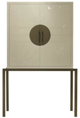 Casa Padrino Designer Barschrank Creme / Messing 120 x 40 x H. 190 cm - Edler Weinschrank mit hochwertigen Keramikfliesen - Bar M�bel - Hotel M�bel - Luxus Qualit�t