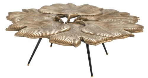 Casa Padrino Designer Couchtisch Vintage Messingfarben / Schwarz / Gold 98 x 92 x H. 29 cm - Wohnzimmertisch im Ginkgobl�tter Design - Luxus Qualit�t