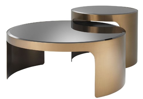 Casa Padrino Designer Couchtisch Set Kupfer / Schwarz - Luxus Edelstahl Wohnzimmertische mit Glasplatten - Luxus Wohnzimmer M�bel