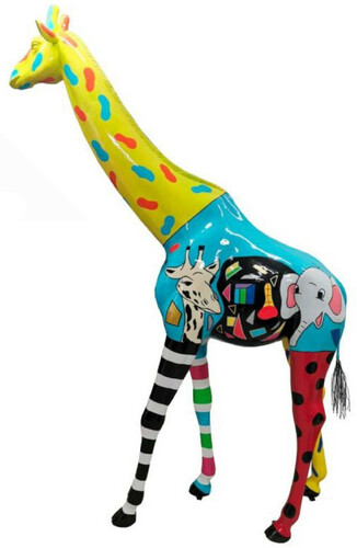 Casa Padrino Designer Deko Skulptur Giraffe Bunt H. 320 cm - Riesige Dekofigur - Lebensgro�e Tierfigur - Wetterbest�ndige Gartendeko Figur