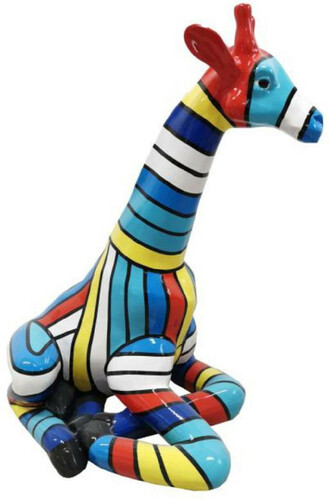 Casa Padrino Designer Deko Skulptur sitzende Giraffe mit Streifen Mehrfarbig H. 80 cm - Wetterbest�ndige Dekofigur - Wohnzimmer Garten Terrassen Deko