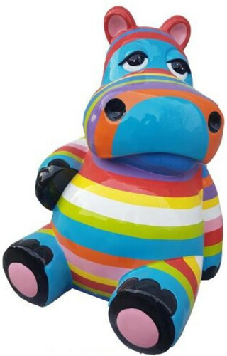 Casa Padrino Designer Deko Skulptur Sitzendes Nilpferd Mehrfarbig Gestreift H. 100 cm - Wetterbest�ndige Dekofigur - Wohnzimmer Deko - Garten Deko - Terrassen Deko