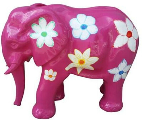 Casa Padrino Designer Deko Skulptur Elefant mit Blumen Design Lila / Mehrfarbig 90 x H. 70 cm - Wetterbest�ndige Gartendekofigur - Deko Tierfigur - Deko Accessoires