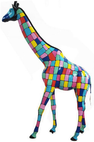 Casa Padrino Designer Deko Skulptur Giraffe Mehrfarbig H. 320 cm - Riesige Dekofigur - Lebensgro�e Tierfigur - Wetterbest�ndige Gartendeko Figur