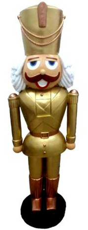 Casa Padrino Deko XXL Skulptur Nu�knacker Gold mit Uniform Lebensgross 180 cm - Weihnachten Weihnachtsdeko Kaufhausdeko