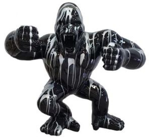 Casa Padrino Designer Deko Skulptur Gorilla Affe Schwarz / Silber 80 x 40 x H. 70 cm - Wetterbest�ndige Dekofigur