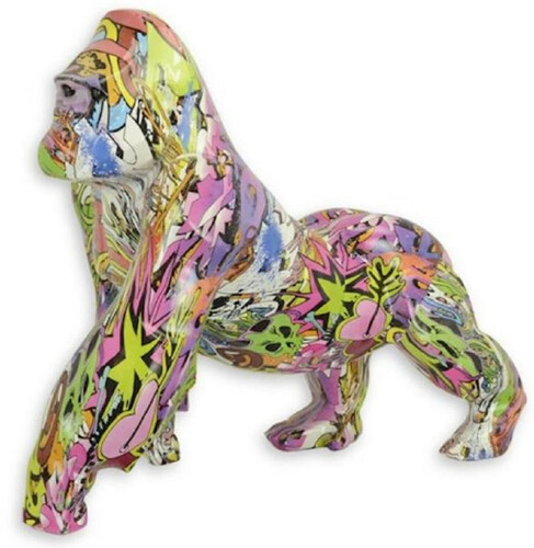 Casa Padrino Designer Kunstharz Dekofigur Gorilla Affe Bunt 57,1 x 28 x H. 47,5 cm - Wohnzimmer Deko Skulptur - Deko Accessoires