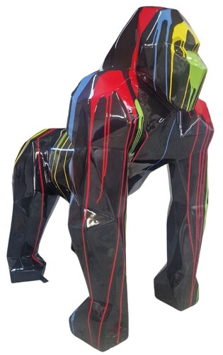 Casa Padrino XXL Deko Skulptur Gorilla Affe Schwarz / Bunt 118 x 78 x H. 128 cm