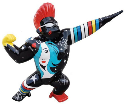 Casa Padrino Designer Deko Skulptur Gorilla Star Affe Schwarz / Mehrfarbig 139 x H. 120 cm - Wetterbest�ndige Dekofigur - Luxus Garten Terrassen Deko Accessoires