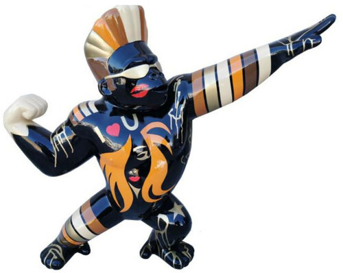 Casa Padrino Designer Deko Skulptur Gorilla Star Affe Schwarz / Mehrfarbig 139 x H. 120 cm - Wetterbest�ndige Dekofigur - Garten Deko Accessoires