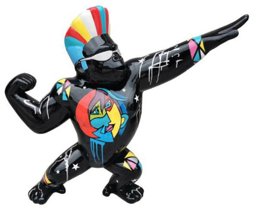 Casa Padrino Designer Deko Skulptur Gorilla Star Affe Schwarz / Mehrfarbig 139 x H. 120 cm - Wetterbest�ndige Dekofigur - Garten Terrassen Deko Accessoires