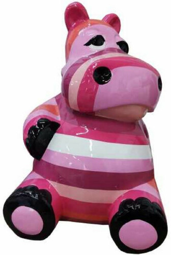 Casa Padrino Designer Deko Skulptur Sitzendes Nilpferd Rosa / Mehrfarbig H. 48 cm - Wetterbest�ndige Dekofigur - Wohnzimmer Deko - Garten Deko - Terrassen Deko