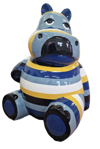 Casa Padrino Luxus Deko Skulptur Nilpferd Mehrfarbig H. 48 cm - Wetterbest�ndige Deko Skulptur - Wohnzimmer Deko Figur - Garten Deko Figur - Deko Tierfigur - Deko Accessoires