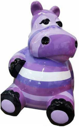 Casa Padrino Designer Deko Skulptur Sitzendes Nilpferd Lila / Mehrfarbig H. 48 cm - Wetterbest�ndige Dekofigur - Wohnzimmer Deko - Garten Deko - Terrassen Deko