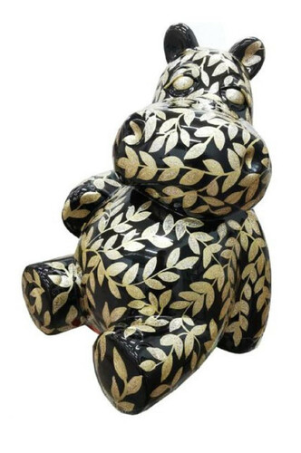 Casa Padrino Designer Deko Skulptur Sitzendes Nilpferd mit Glitzer Look Schwarz / Gold H. 48 cm - Wetterbest�ndige Dekofigur - Wohnzimmer Deko - Garten Deko - Terrassen Deko