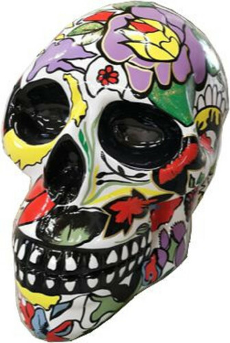 Casa Padrino Designer Deko Skulptur Totenkopf Mehrfarbig / Schwarz 44 x 58 x H. 66 cm - Wetterbest�ndige Dekofigur - Wohnzimmer Deko - Garten Deko