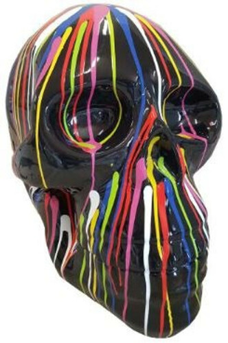Casa Padrino Designer Deko Skulptur Totenkopf Schwarz / Mehrfarbig 44 x 58 x H. 66 cm - Wetterbest�ndige Dekofigur - Wohnzimmer Deko - Garten Deko