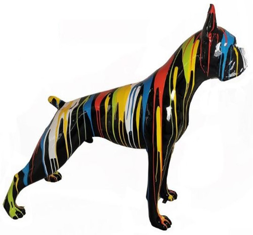 Casa Padrino Designer Dekofigur Boxer Hund Schwarz / Mehrfarbig 190 x H. 173 cm - Riesige Wetterbest�ndige Deko Skulptur - Gartendeko Tierfigur