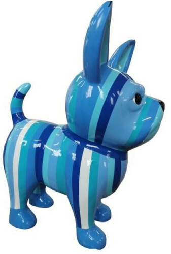 Casa Padrino Designer Dekofigur Chihuahua Hund Blau / Wei� H. 55 cm - Wetterbest�ndige Deko Skulptur - Wohnzimmer Deko - Garten Deko - Designer Deko Tierfigur