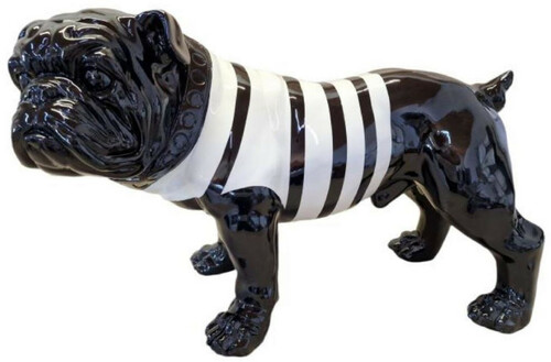 Casa Padrino Luxus Dekofigur Hund Bulldogge Schwarz / Wei� 59 x H. 40 cm - Wetterbest�ndige Deko Skulptur - Wohnzimmer Deko Figur - Garten Deko Figur - Luxus Deko Tierfigur