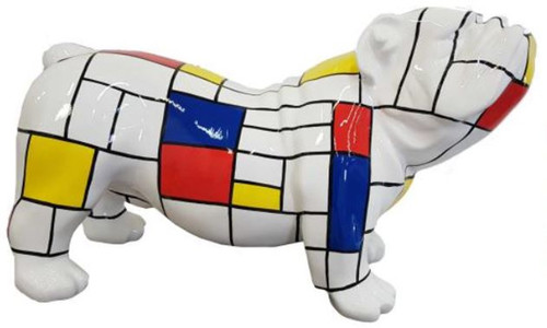 Casa Padrino Designer Dekofigur Hund Bulldogge Wei� / Mehrfarbig 55 x H. 32 cm - Wetterbest�ndige Deko Skulptur - Wohnzimmer Deko - Garten Deko - Designer Deko Tierfigur