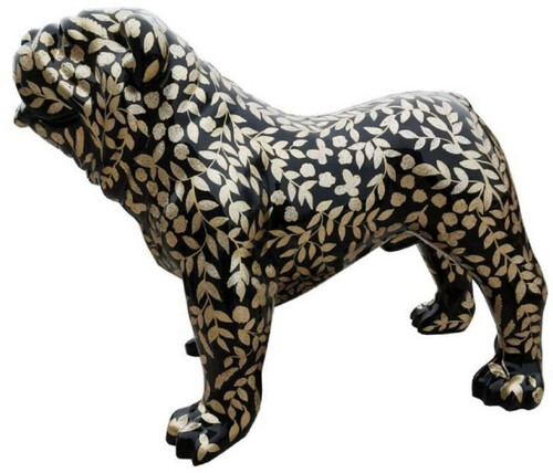 Casa Padrino Designer Dekofigur Hund Bulldogge mit Glitzer Look Schwarz / Gold 90 x H. 74 cm - Wetterbest�ndige Deko Skulptur - Wohnzimmer Deko - Garten Deko - Designer Deko Tierfigur