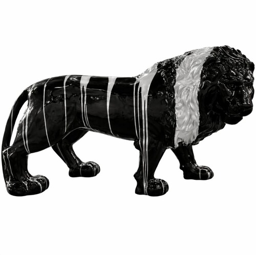 Casa Padrino XXL Deko Skulptur L�we Schwarz / Silber 190 cm - Garten Figur