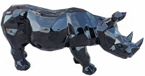 Casa Padrino Luxus Dekofigur Nashorn Schwarz 80 x H. 38 cm - Wohnzimmer Deko Skulptur - Gartendeko Skulptur - Wetterbest�ndige Tierfigur