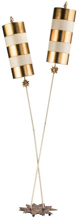 Casa Padrino Designer Doppel Stehleuchte Gold / Taupe 63,5 x 35,6 x H. 198,1 cm - Moderne Stahl Stehlampe - Luxus Wohnzimmer Leuchten