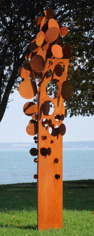 Casa Padrino Designer Stahl Garten Skulptur M�nzbaum Rostfarben 75 x 70 x H. 260 cm - Handgefertigte Wetterbest�ndige Garten Dekoration