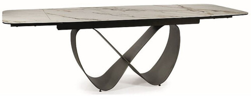 Casa Padrino Luxus Esstisch Wei� / Braun / Matt Schwarz 160-240 x 95 x H. 76 cm - Ausziehbarer K�chentisch mit geh�rteter Glaskeramik Tischplatte - Esszimmer M�bel - Luxus M�bel