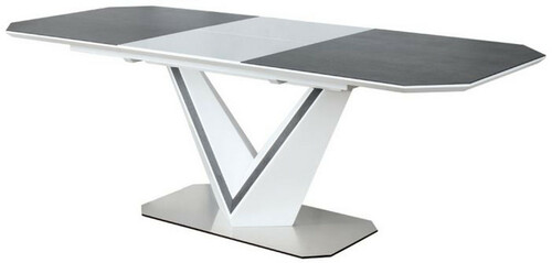 Casa Padrino Designer Esstisch Wei� / Grau / Silber 160-220 x 90 x H. 76 cm - Ausziehbarer Esszimmertisch mit Keramikplatten - Esszimmer M�bel