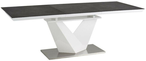 Casa Padrino Designer Esstisch Schwarz / Wei� / Silber - Verschiedene Tischgr��en - Moderner Ausziehbarer K�chentisch mit Tischplatte in Steinoptik - Esszimmer M�bel