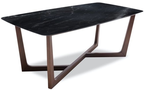 Casa Padrino Luxus Esstisch Schwarz / Braun 200 x 100 x H. 77 cm - K�chentisch mit edler Glaskeramik Tischplatte in Marmoroptik und massiven Buchenholz Beinen - Luxus Esszimmer M�bel