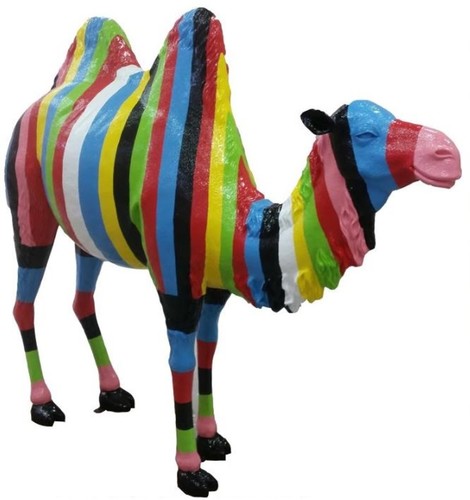 Casa Padrino Designer Gartendeko Skulptur Kamel Mehrfarbig 210 x H. 185 cm - Lebensgro�e Gartenfigur - Riesige Dekofigur - Tierfigur