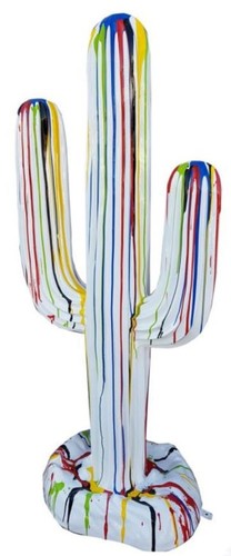 Casa Padrino Designer Skulptur Kaktus Wei� / Mehrfarbig 84 x H. 185 cm - Wetterbest�ndige Gartendeko