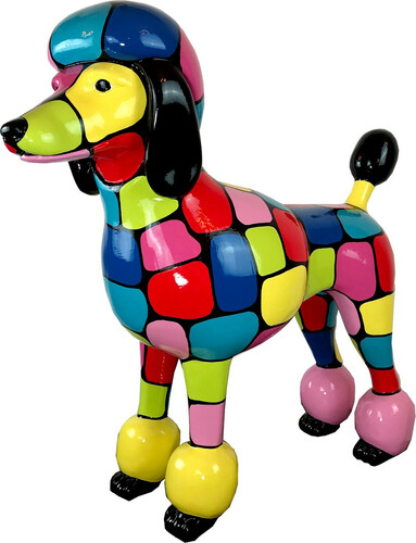 Casa Padrino Designer Gartendeko Skulptur Pudel Hund Bunt 64 x H. 63 cm - Gartendeko Figur - Wetterbest�ndige Gartenfigur - Dekorative Tierfigur