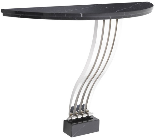 Casa Padrino Designer Konsole Schwarz / Silber 99 x 35 x H. 77,5 cm - Marmor Konsolentisch mit Edelstahl Gestell - Designer M�bel - Luxus Qualit�t