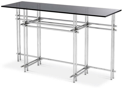 Casa Padrino Designer Konsole Silber / Grau 131 x 36,5 x H. 73 cm - Edelstahl Konsolentisch mit Glasplatte - Designer M�bel - Luxus Qualit�t