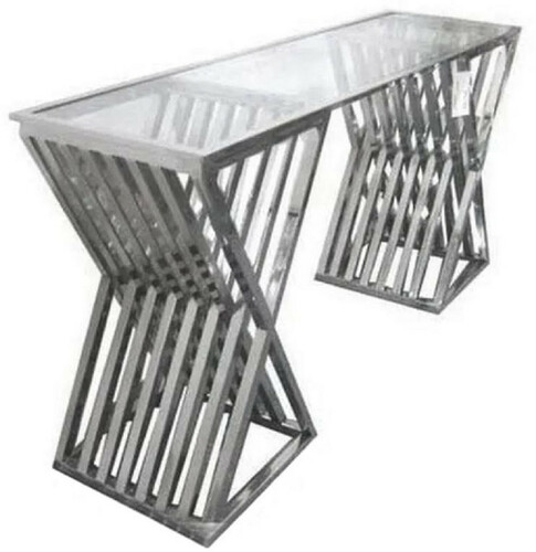 Casa Padrino Luxus Designer Konsole Silber 150 x 42 x H. 75 cm - Metall Konsolentisch mit Glasplatte - Luxus Designer Wohnzimmer M�bel