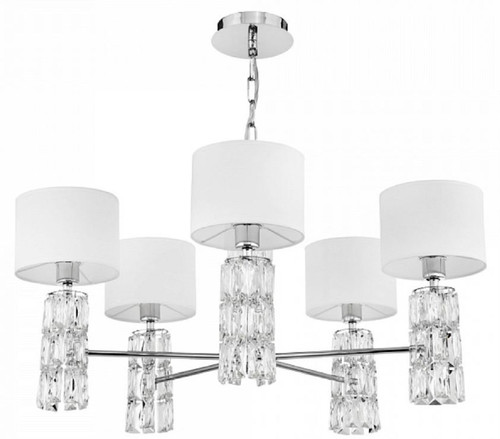 Casa Padrino Designer Kronleuchter Silber / Wei�  70 x H. 37,2 cm - Moderner Metall Kronleuchter mit eleganten Glaselementen und runden Lampenschirmen