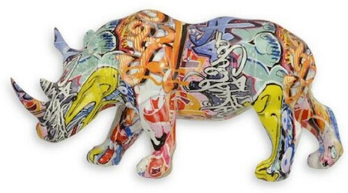 Casa Padrino Designer Kunstharz Dekofigur Nashorn Bunt 31,9 x 13 x H. 16,8 cm - Wohnzimmer Deko Skulptur - Deko Accessoires