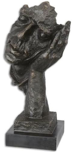 Casa Padrino Designer Kunstharz Skulptur Gesicht ruht auf Hand Bronze / Schwarz 15 x 12,5 x H. 32,3 cm - Dekofigur - Schreibtisch Dekoration - Deko Accessoires