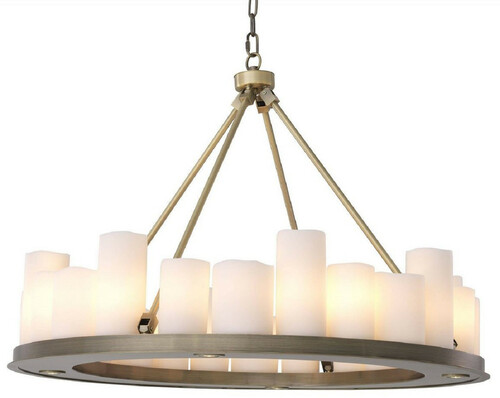 Casa Padrino Luxus LED Kronleuchter Messingfarben / Wei�  90 x H. 65 cm - Moderner runder Kronleuchter mit Fernbedienung - Luxus Qualit�t